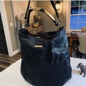 BURBERRY Prorsum Midnight Leather Hobo Shoulder Bag Purse